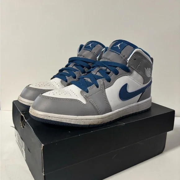 Jordan Cement Grey and Blue Mid Sneakers